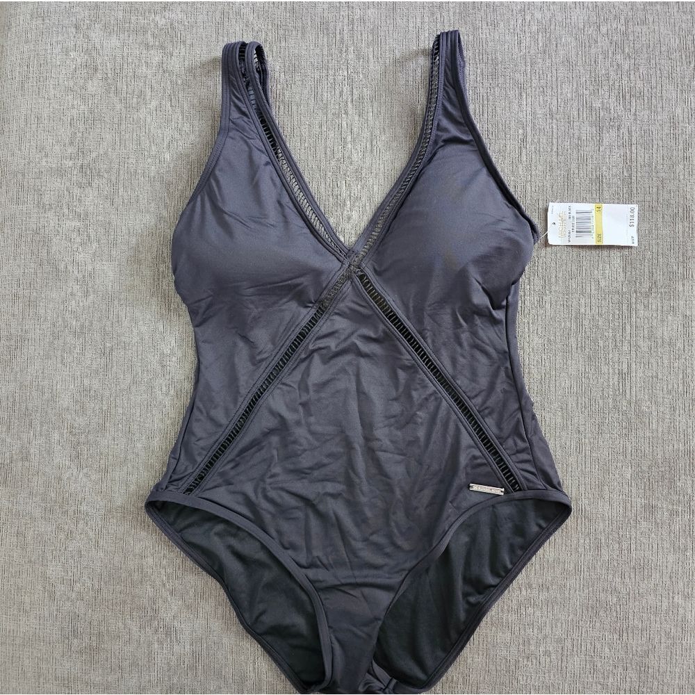 Michael Kors Cruise ladder trim black One Piece women's Swimsuit size 14